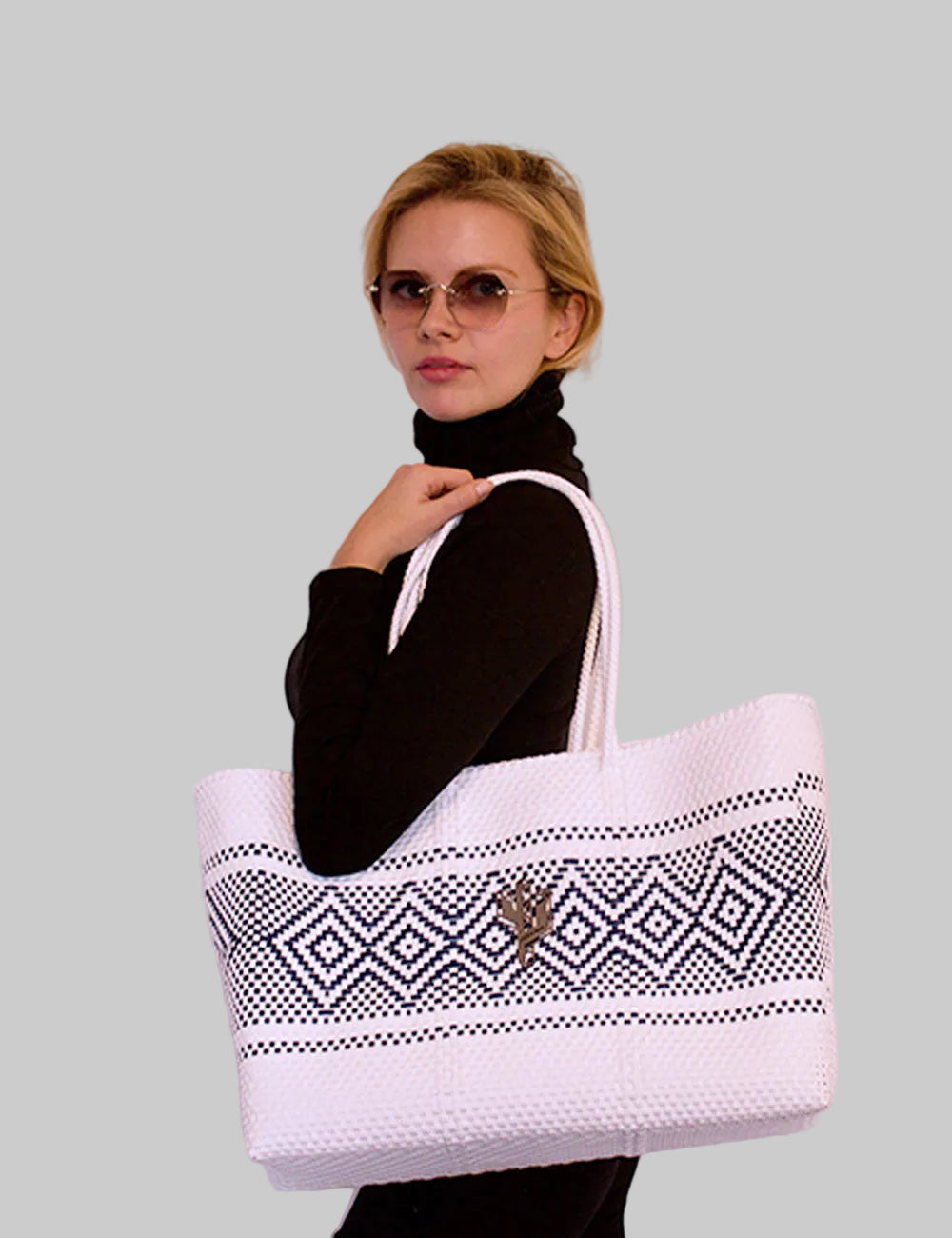 Azteca White-Blue Large Tote