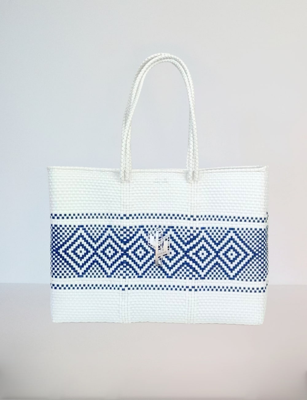 Azteca White-Blue Large Tote