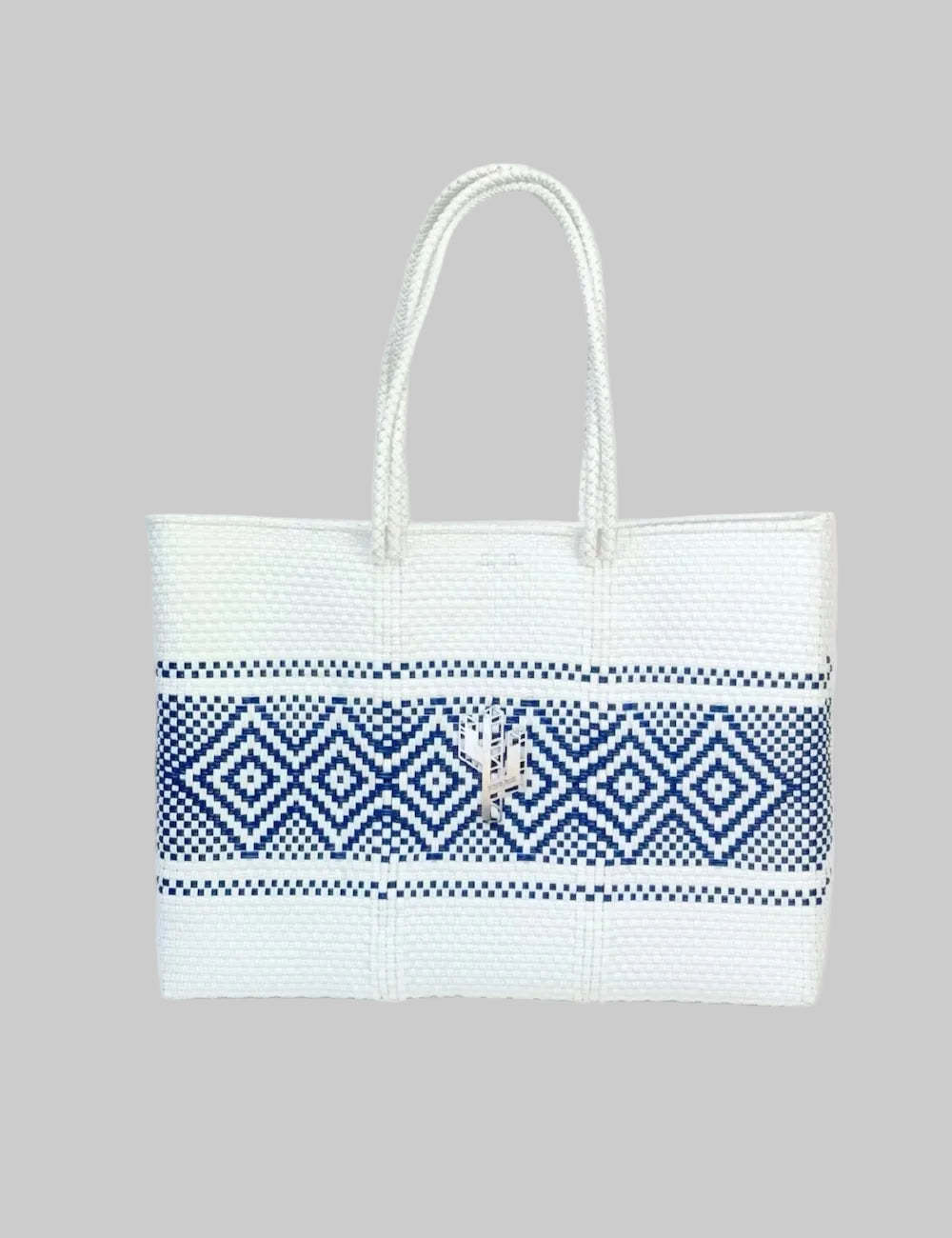 Azteca White-Blue Large Tote
