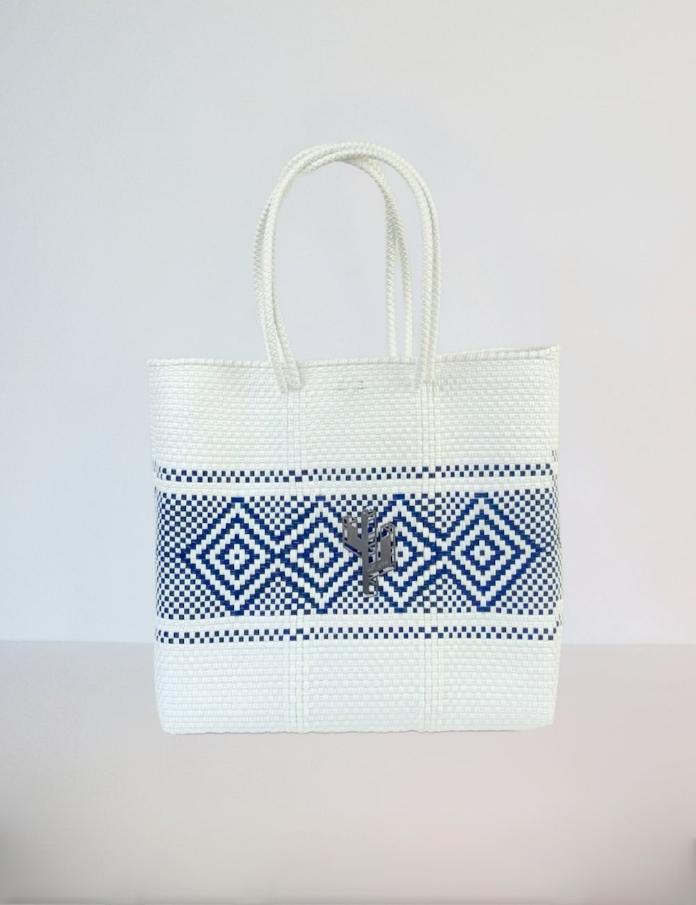 Azteca White-Blue Medium Tote