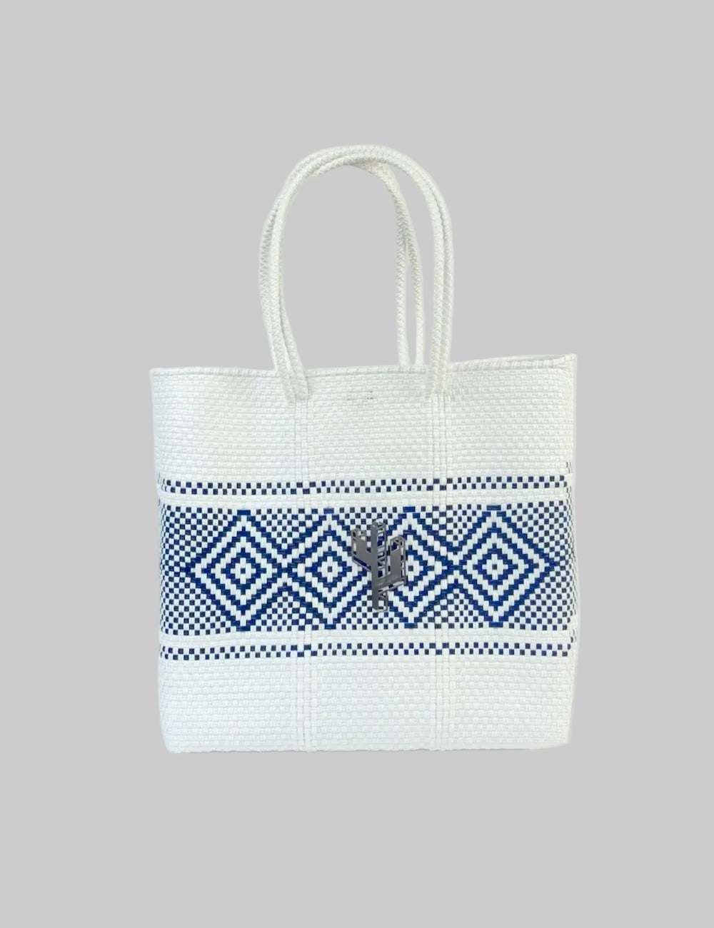 Azteca White-Blue Medium Tote