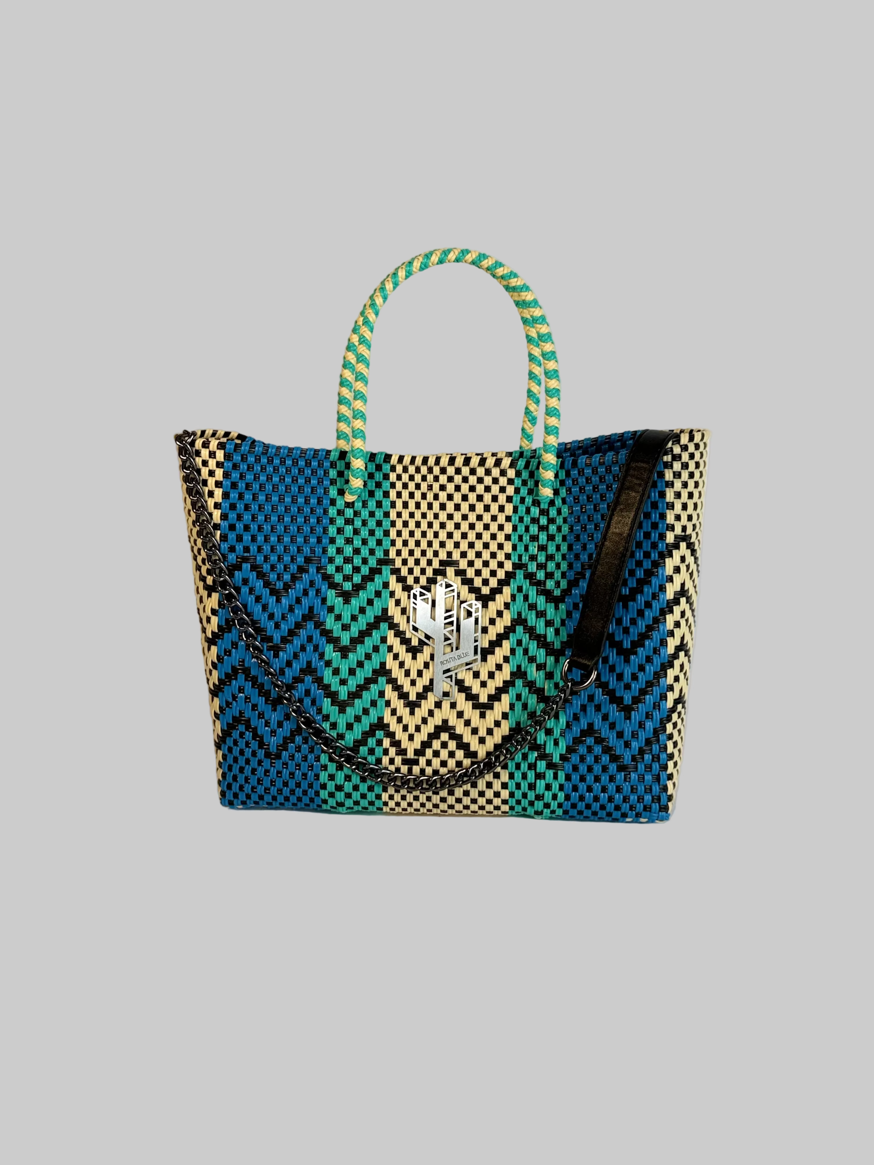 Cancun Beige-Turquoise-Blue Small Tote