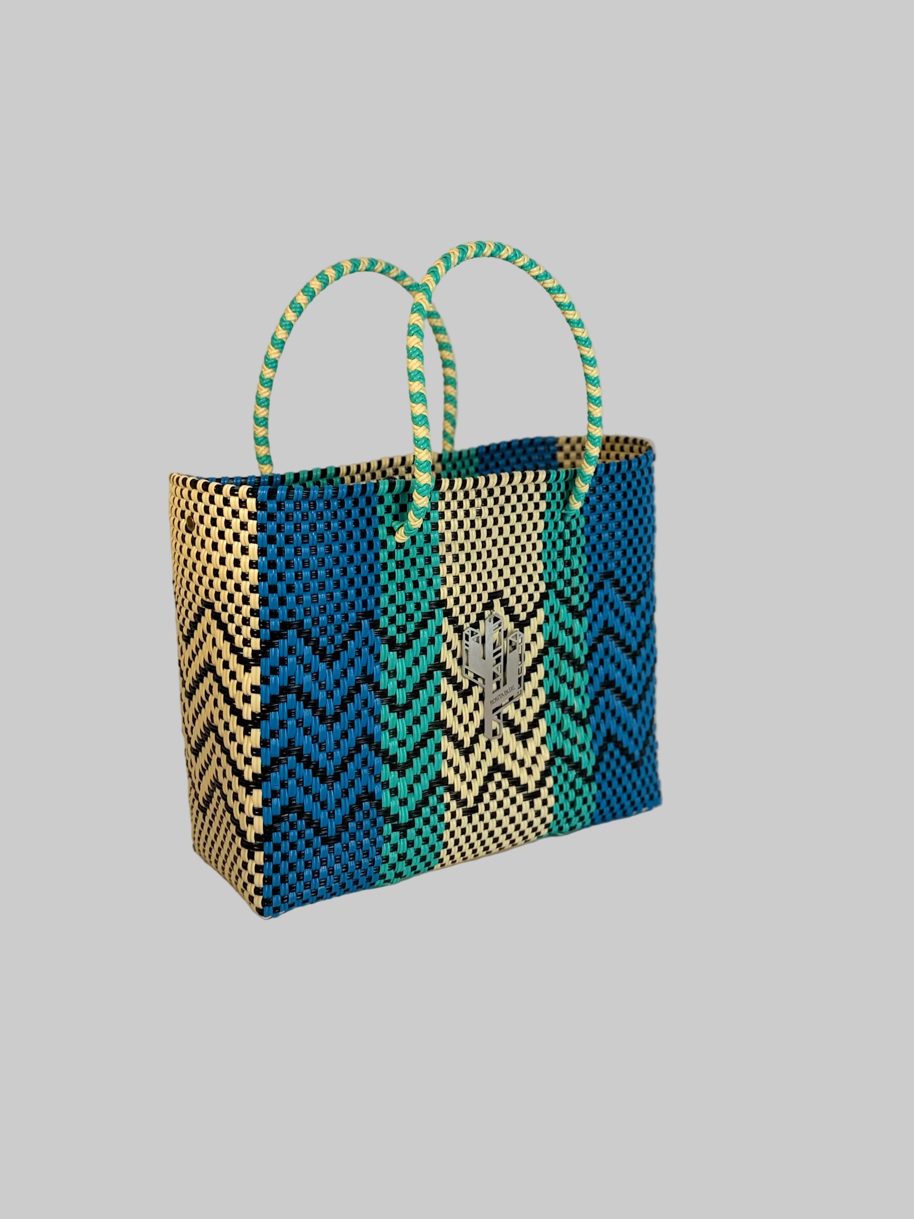 Cancun Beige-Turquoise-Blue Small Tote