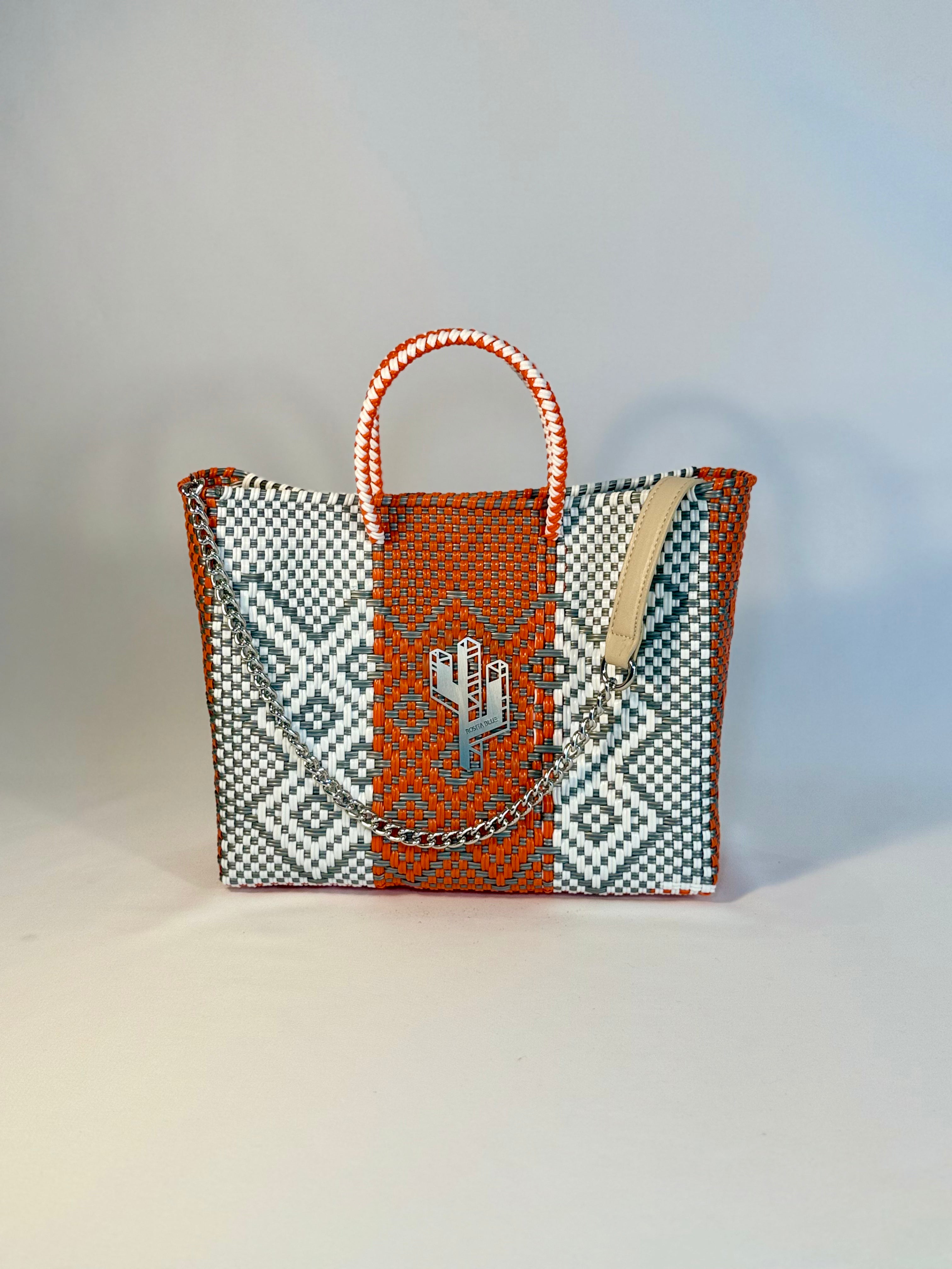 Tulum Orange-Silver-White Small Tote
