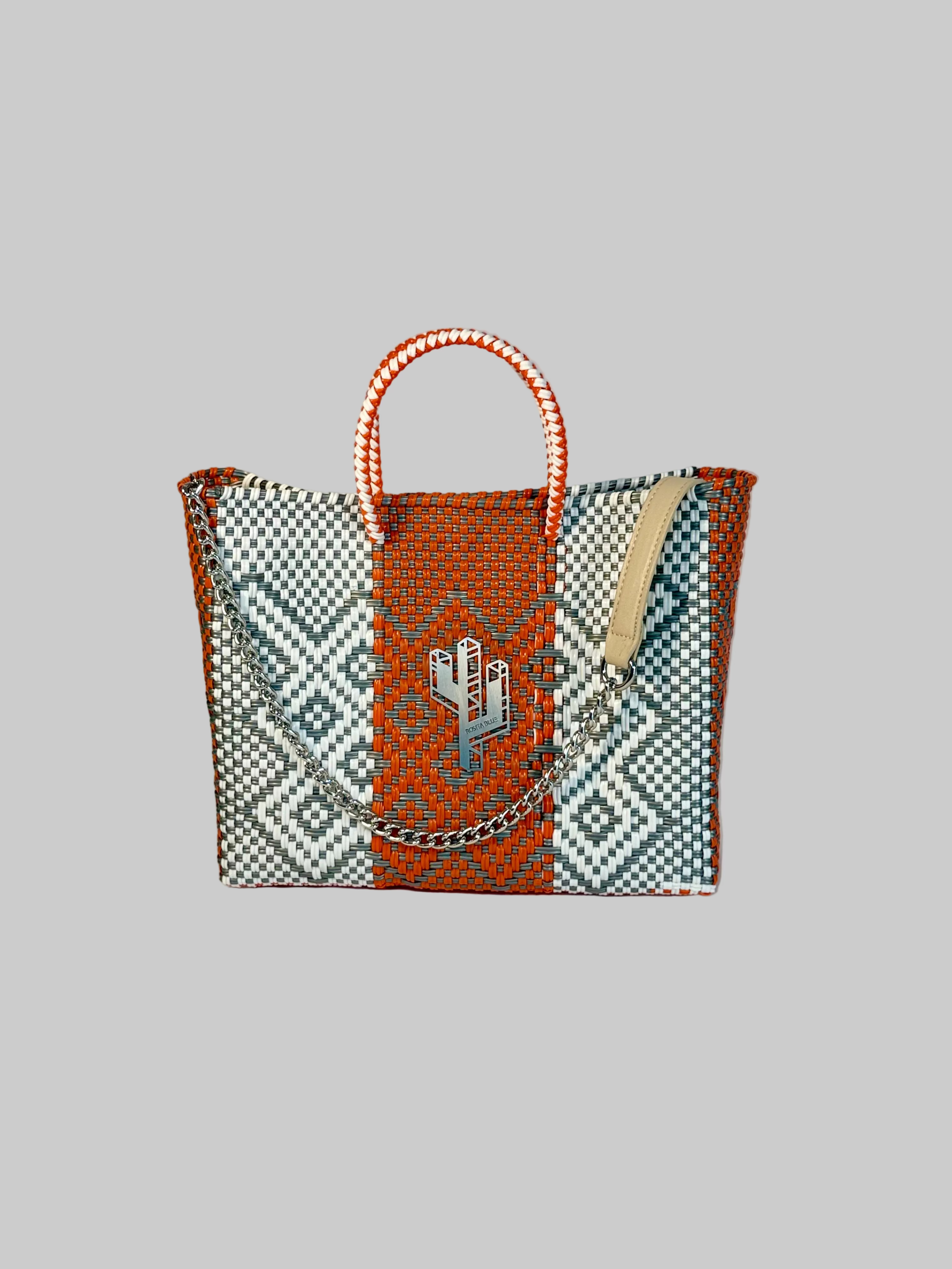 Tulum Orange-Silver-White Small Tote