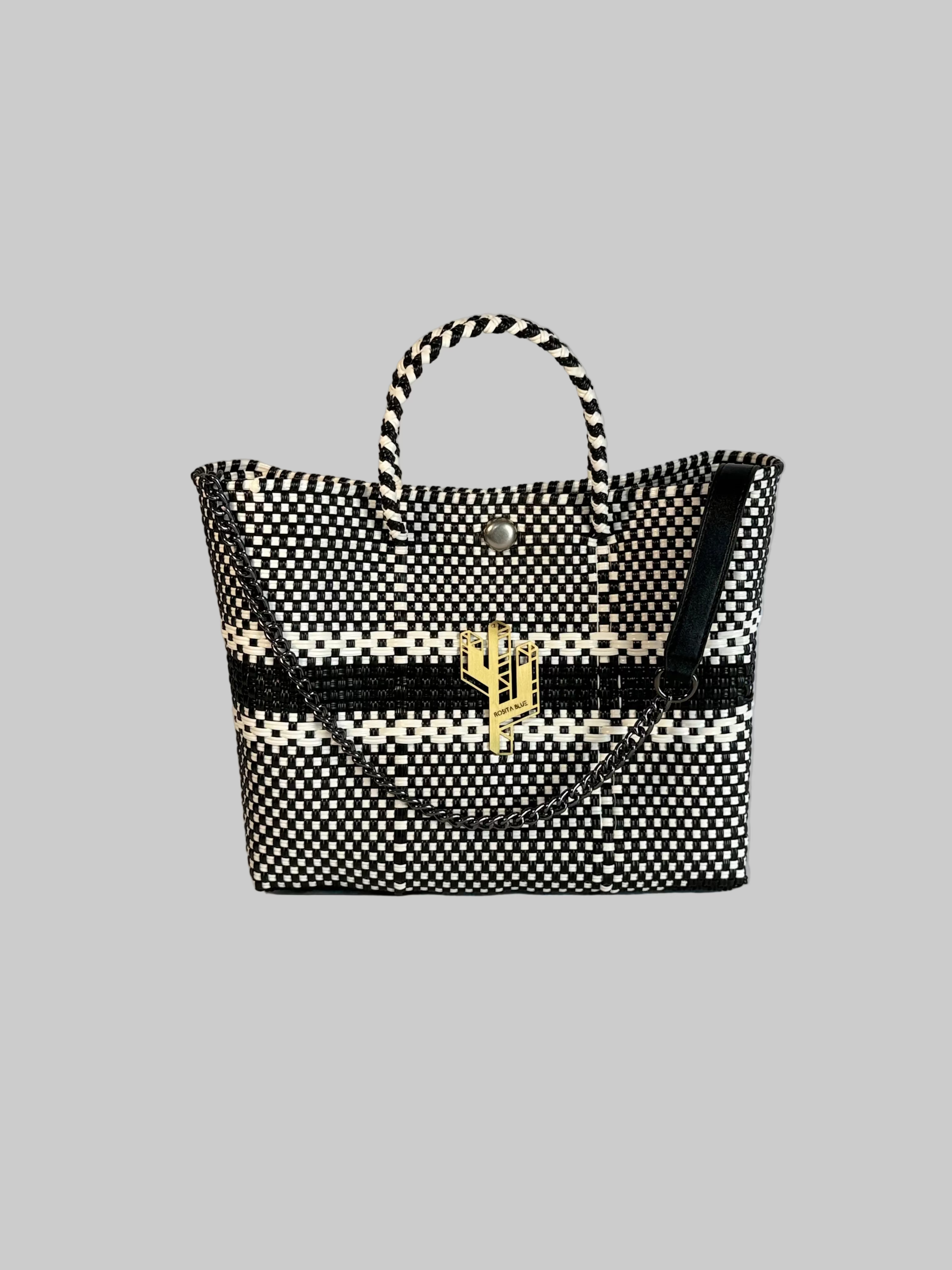 Puebla White-Black Small Tote