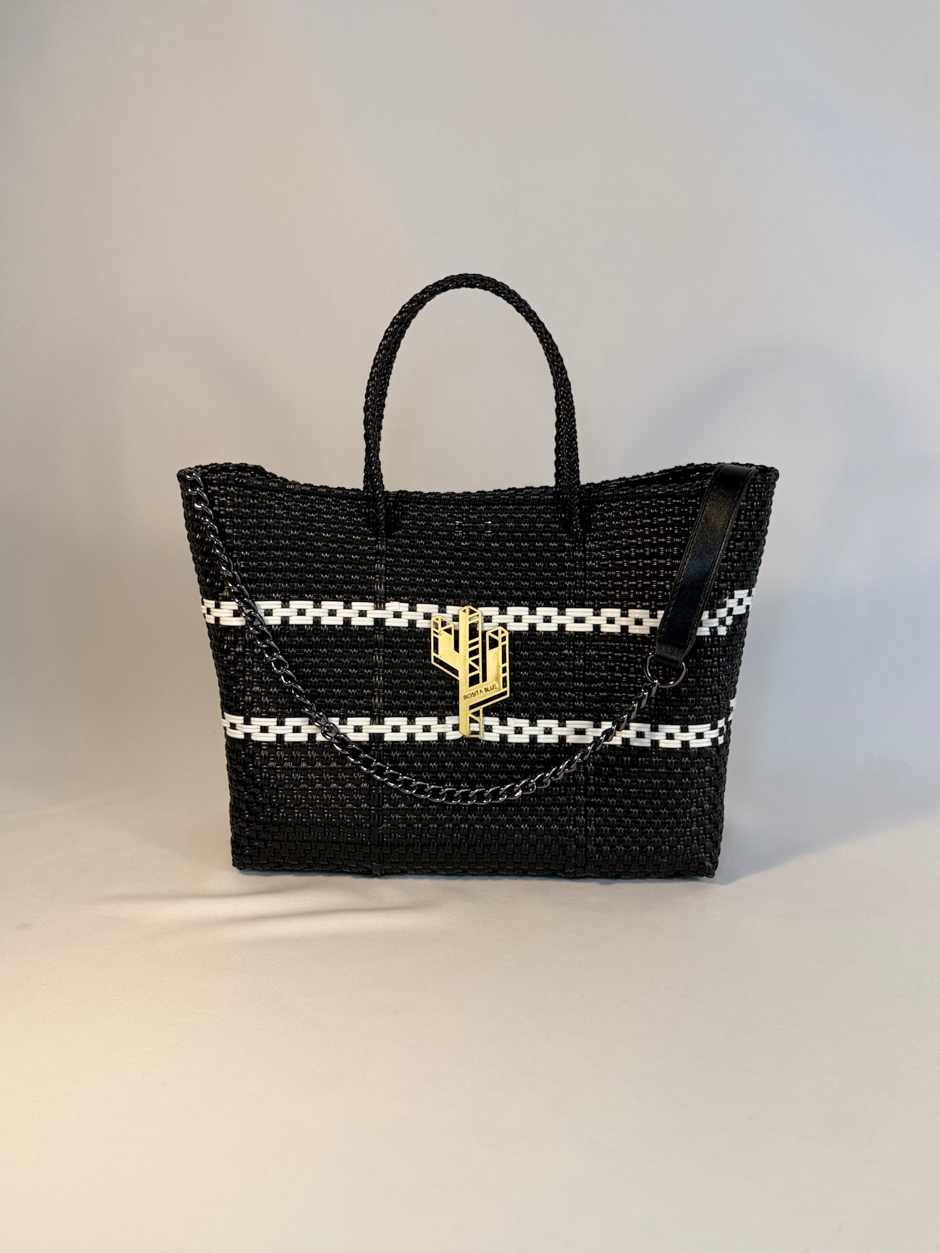 Candela White-Black Small Tote