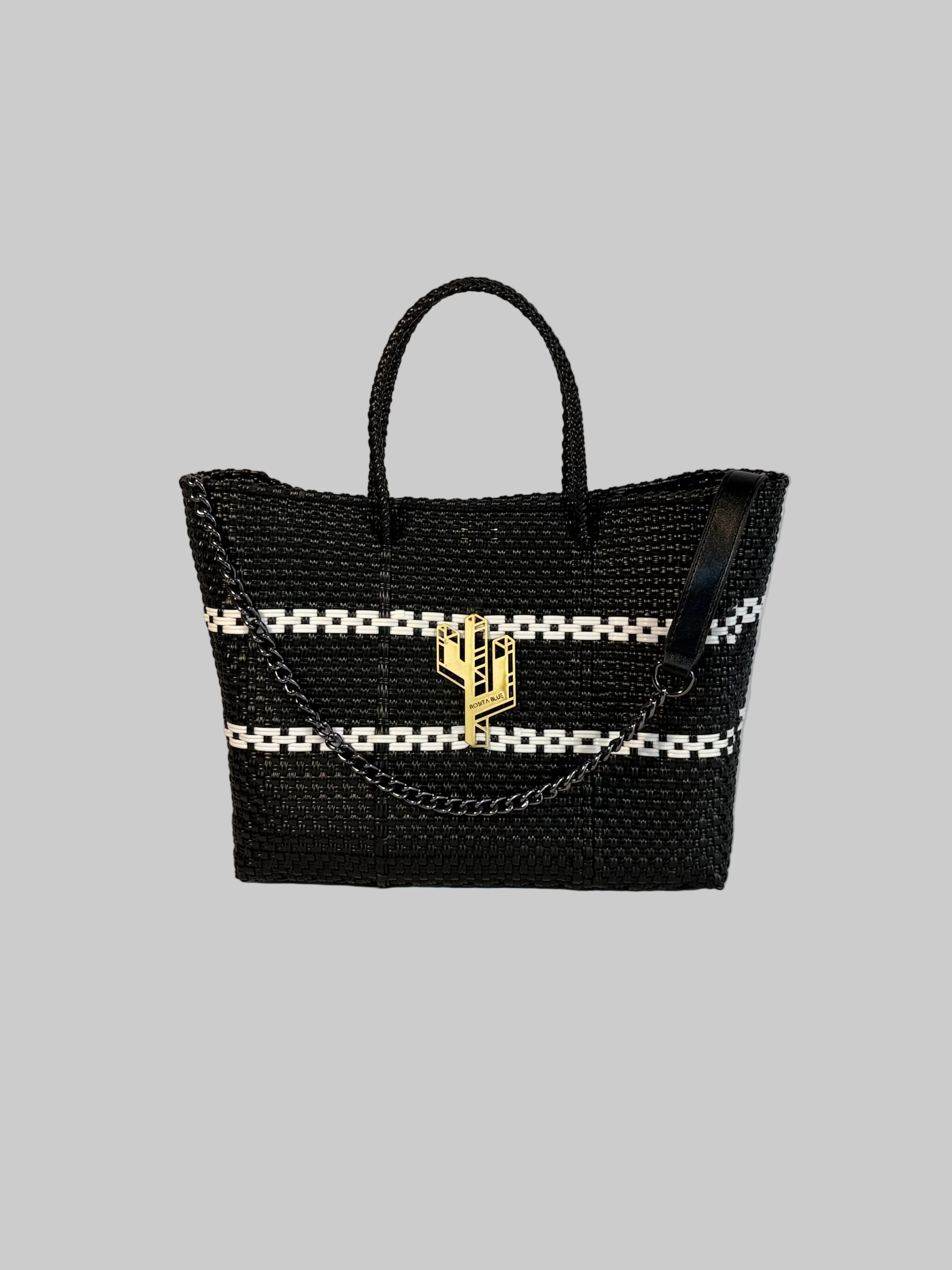 Candela White-Black Small Tote