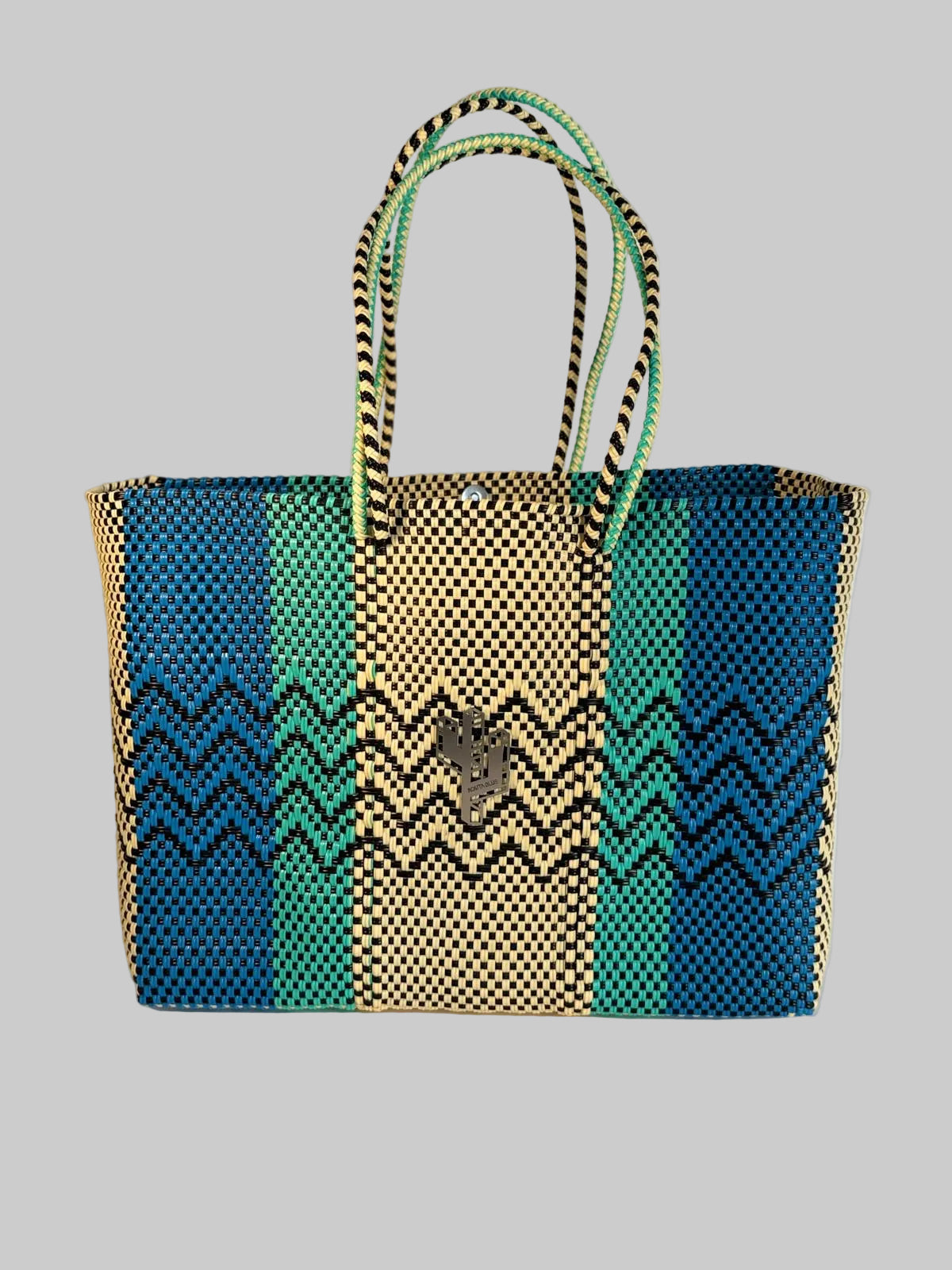 Cancun Beige-Turquoise-Blue Large Tote