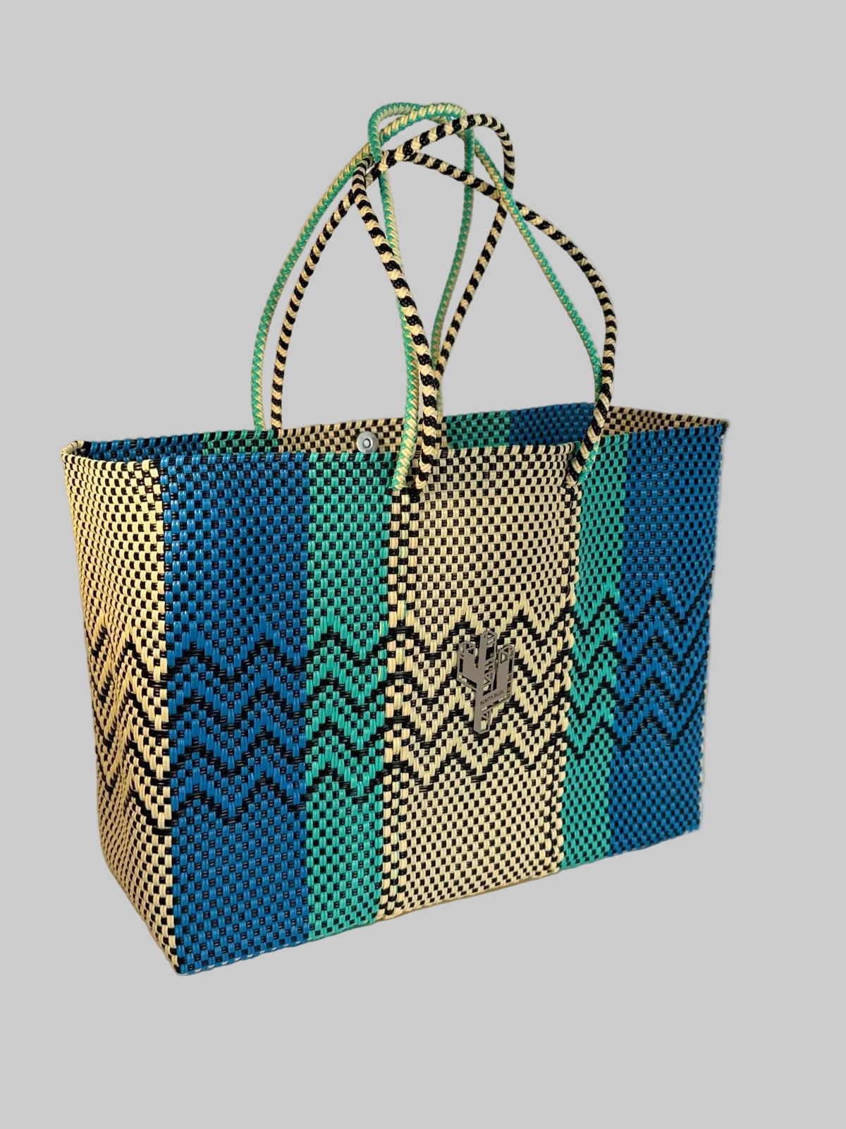 Cancun Beige-Turquoise-Blue Large Tote