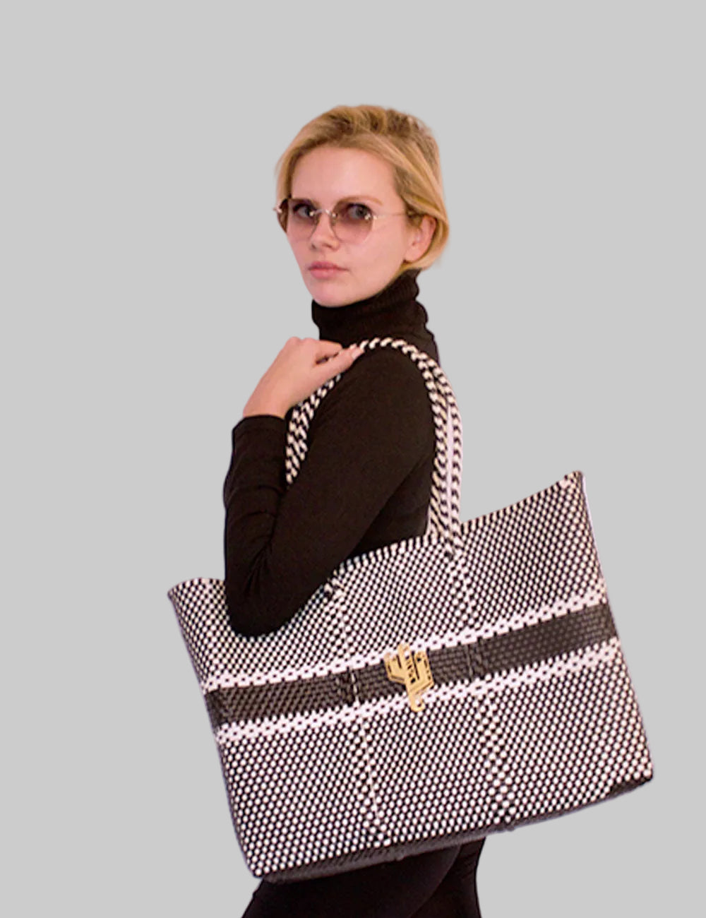 Rosita Blue - Puebla Beige-Black Large Tote