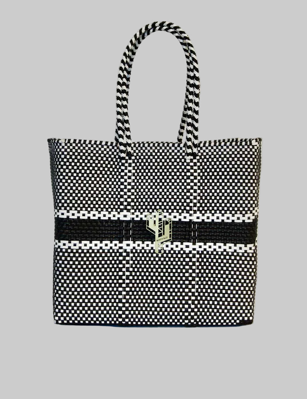 Rosita Blue - Puebla White-Black Medium Tote