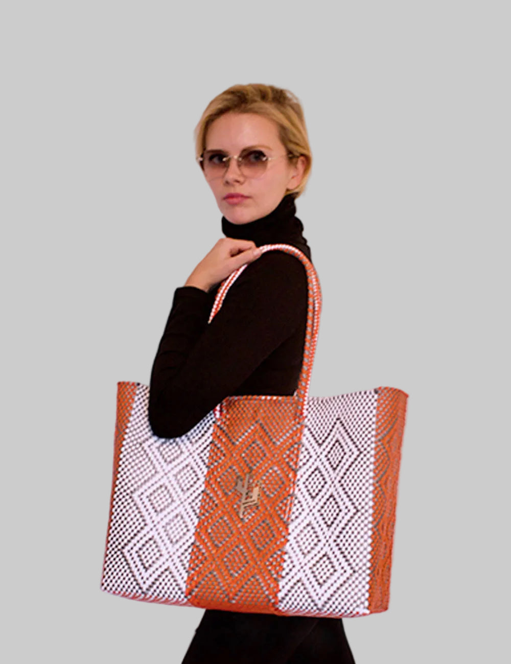 Rosita Blue - Tulum Orange-Silver-White Large Tote