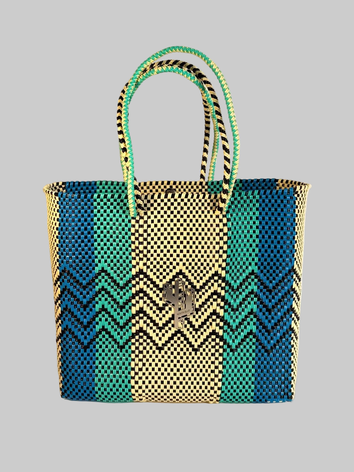 Cancun Beige-Turquoise-Blue Medium Tote