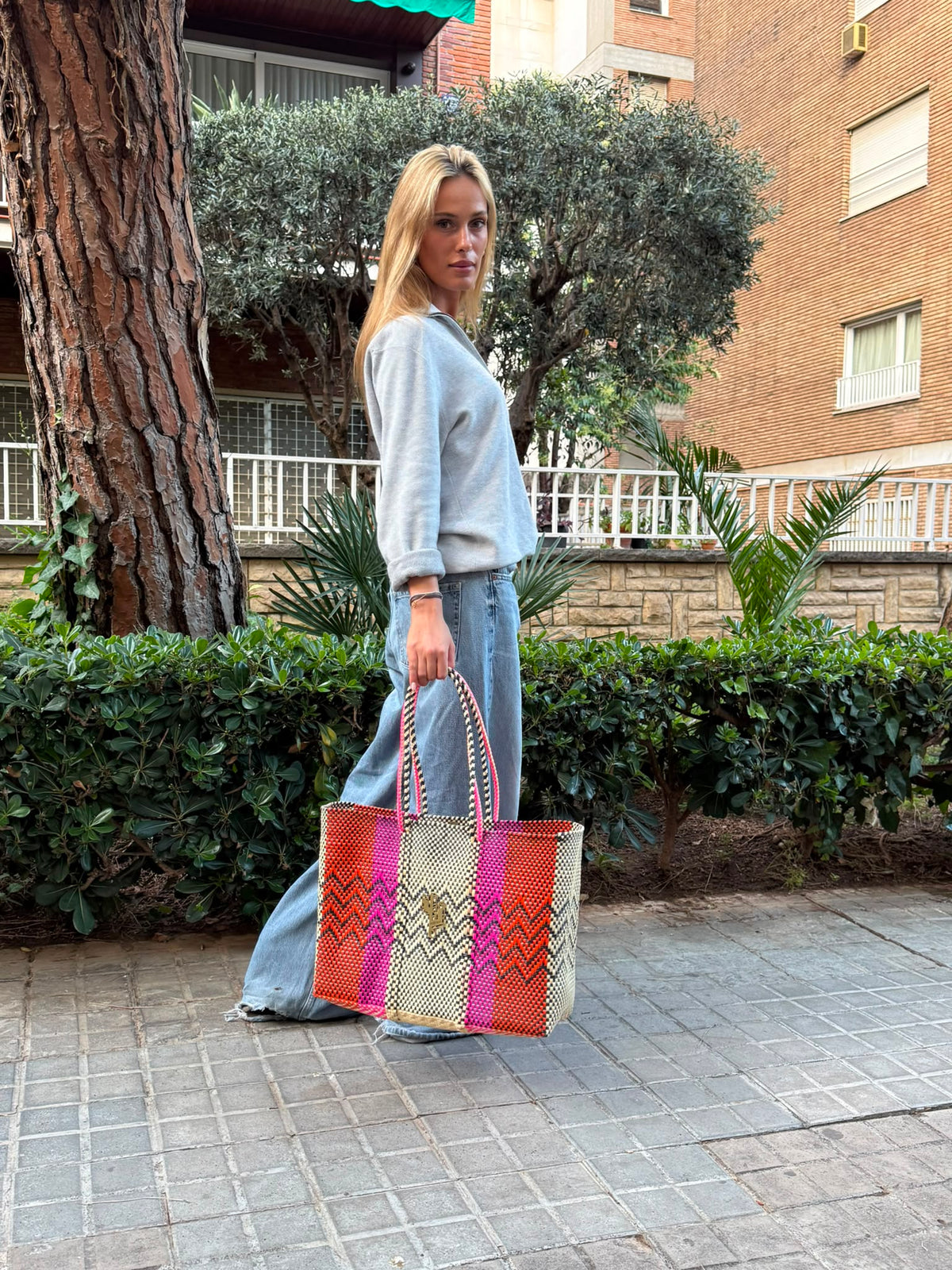 Cancun Beige-Orange-Fucsia Large Tote