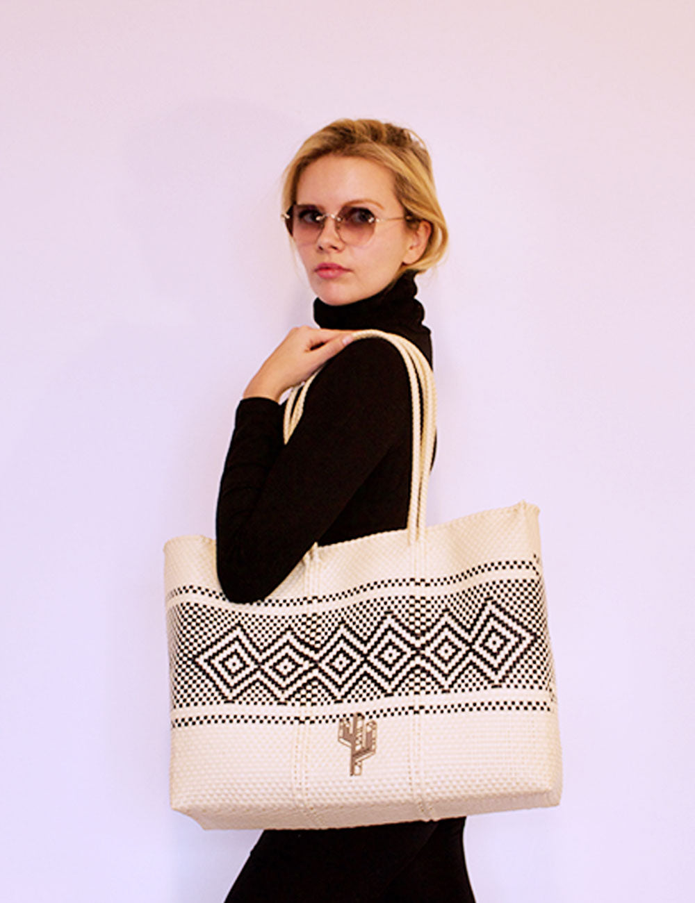 Azteca Beige-Black Large Tote