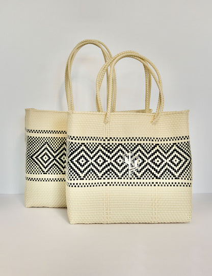 Azteca Beige-Black Large Tote