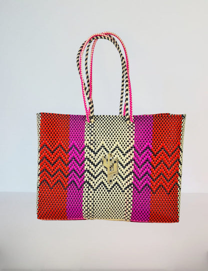 Cancun Beige-Orange-Fucsia Large Tote