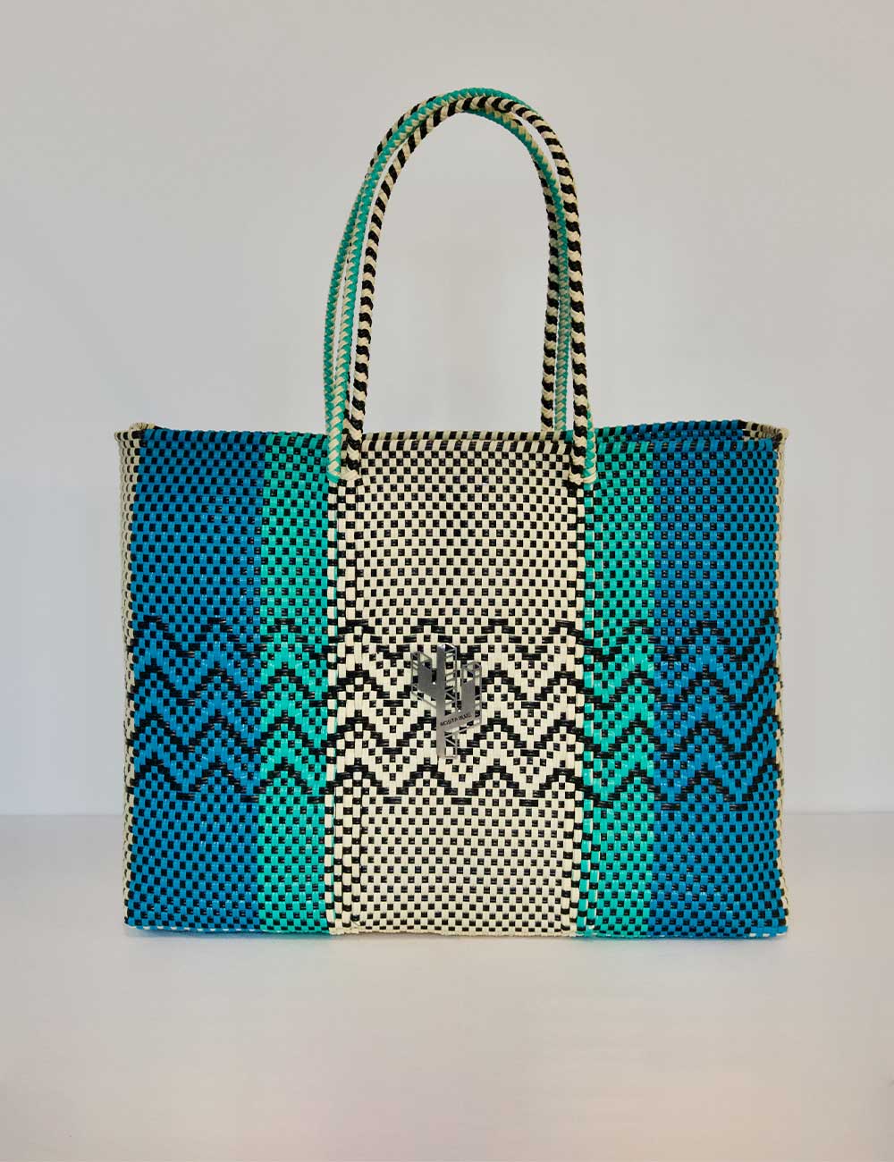 Cancun Beige-Turquoise-Blue Large Tote