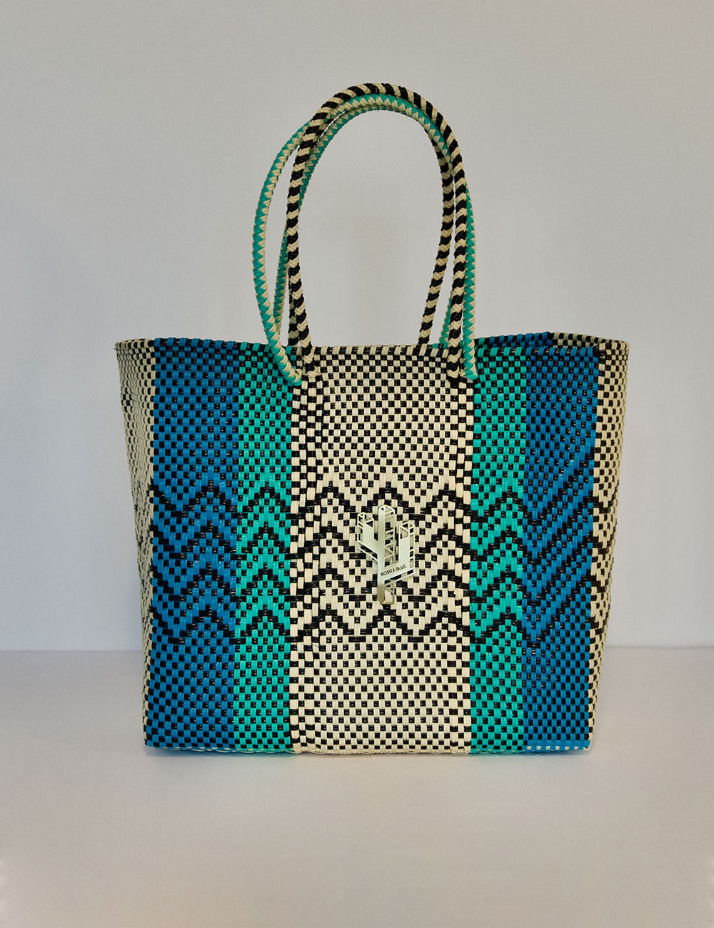 Cancun Beige-Turquoise-Blue Medium Tote