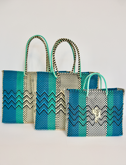 Cancun Beige-Turquoise-Blue Large Tote