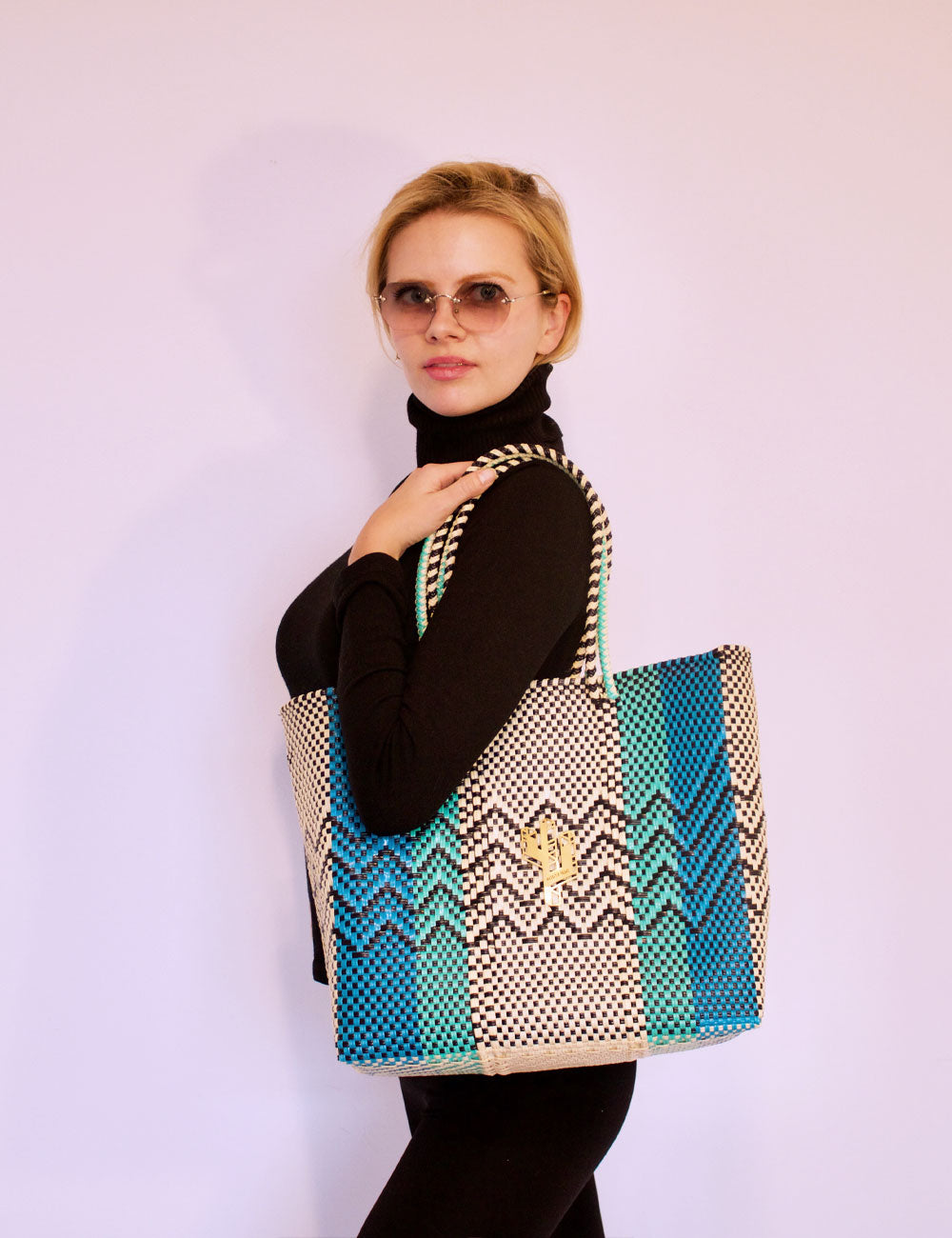 Rosita Blue - Cancun Beige-Turquoise-Blue Large Tote