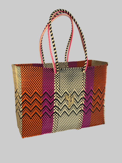 Cancun Beige-Orange-Fucsia Large Tote