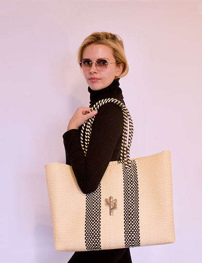 Colima Beige-Black Large Tote