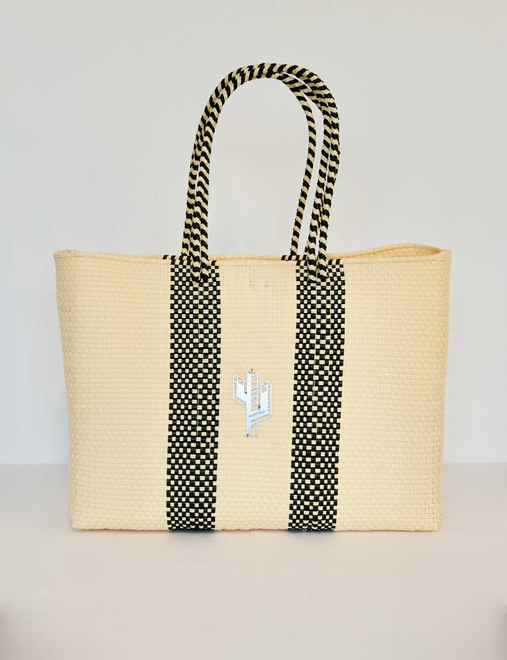 Colima Beige-Black Large Tote