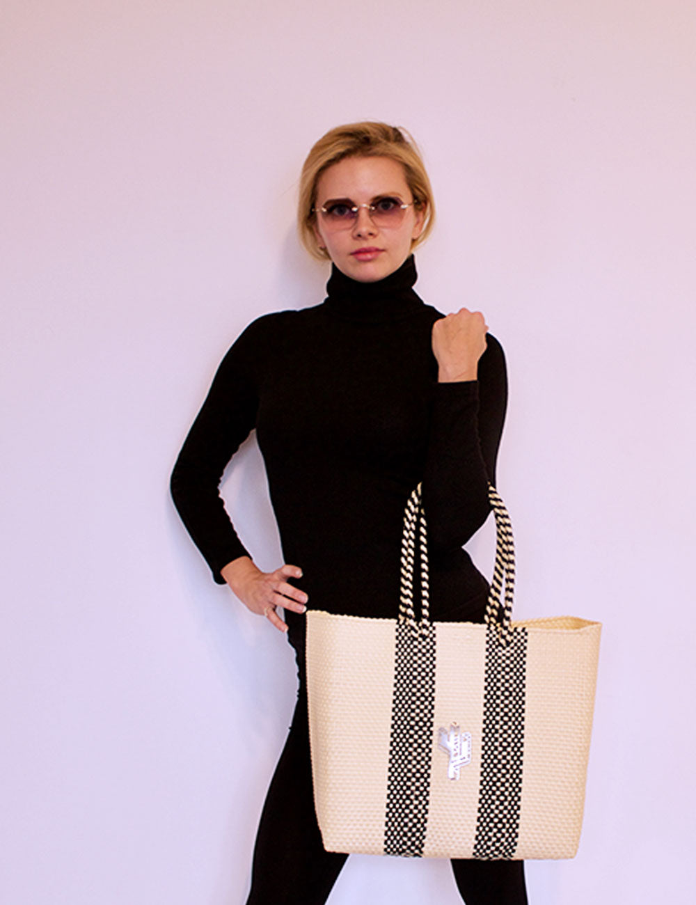 Colima Beige-Black Medium Tote