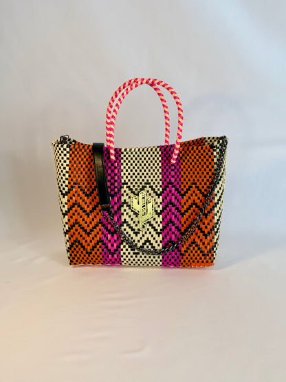Cancun Beige-Orange-Fucsia Small Tote