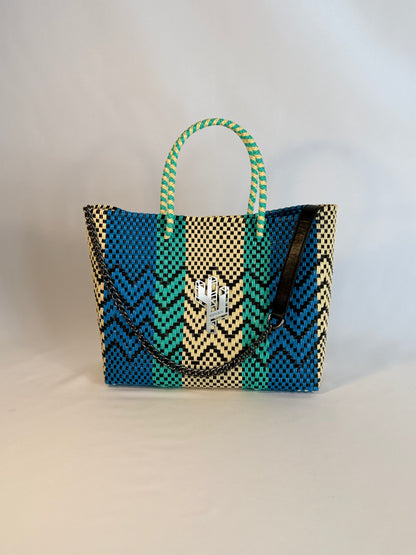 Cancun Beige-Turquoise-Blue Small Tote