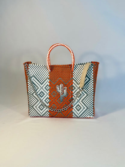 Tulum Orange-Silver-White Small Tote