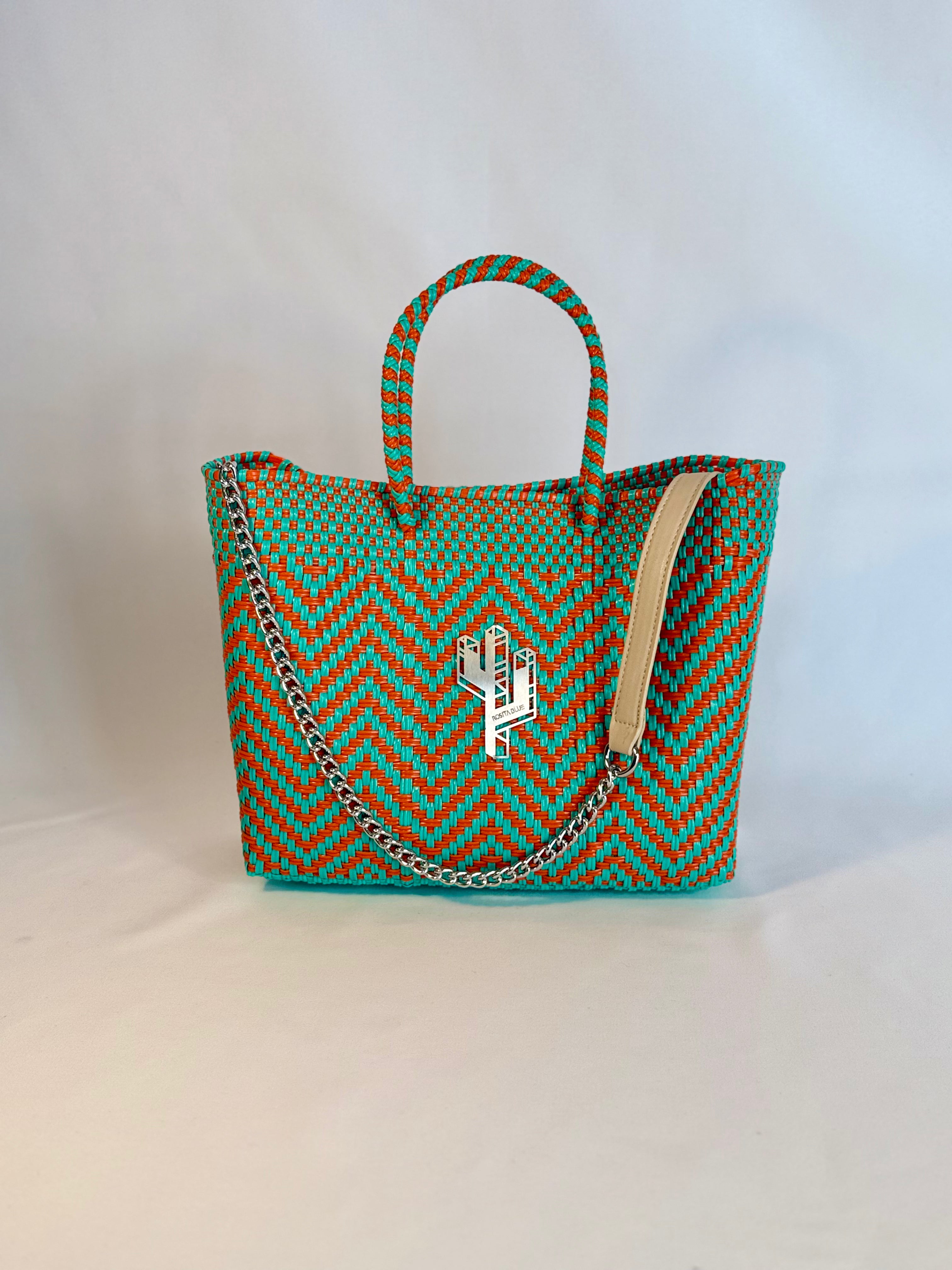 Mapimi Turquoise-Orange Small Tote