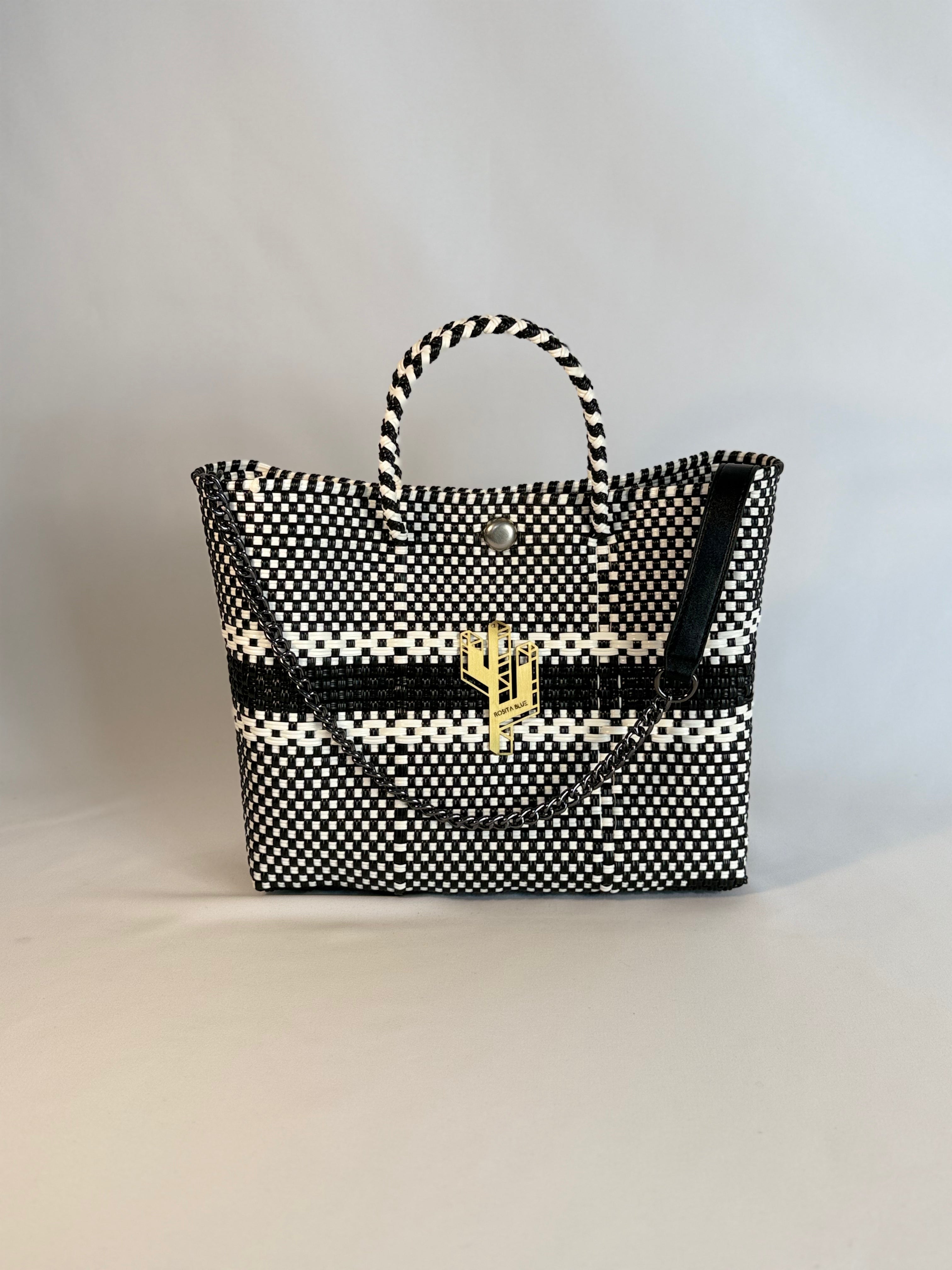 Puebla White-Black Small Tote