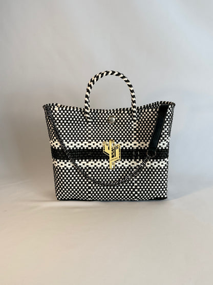 Puebla White-Black Small Tote