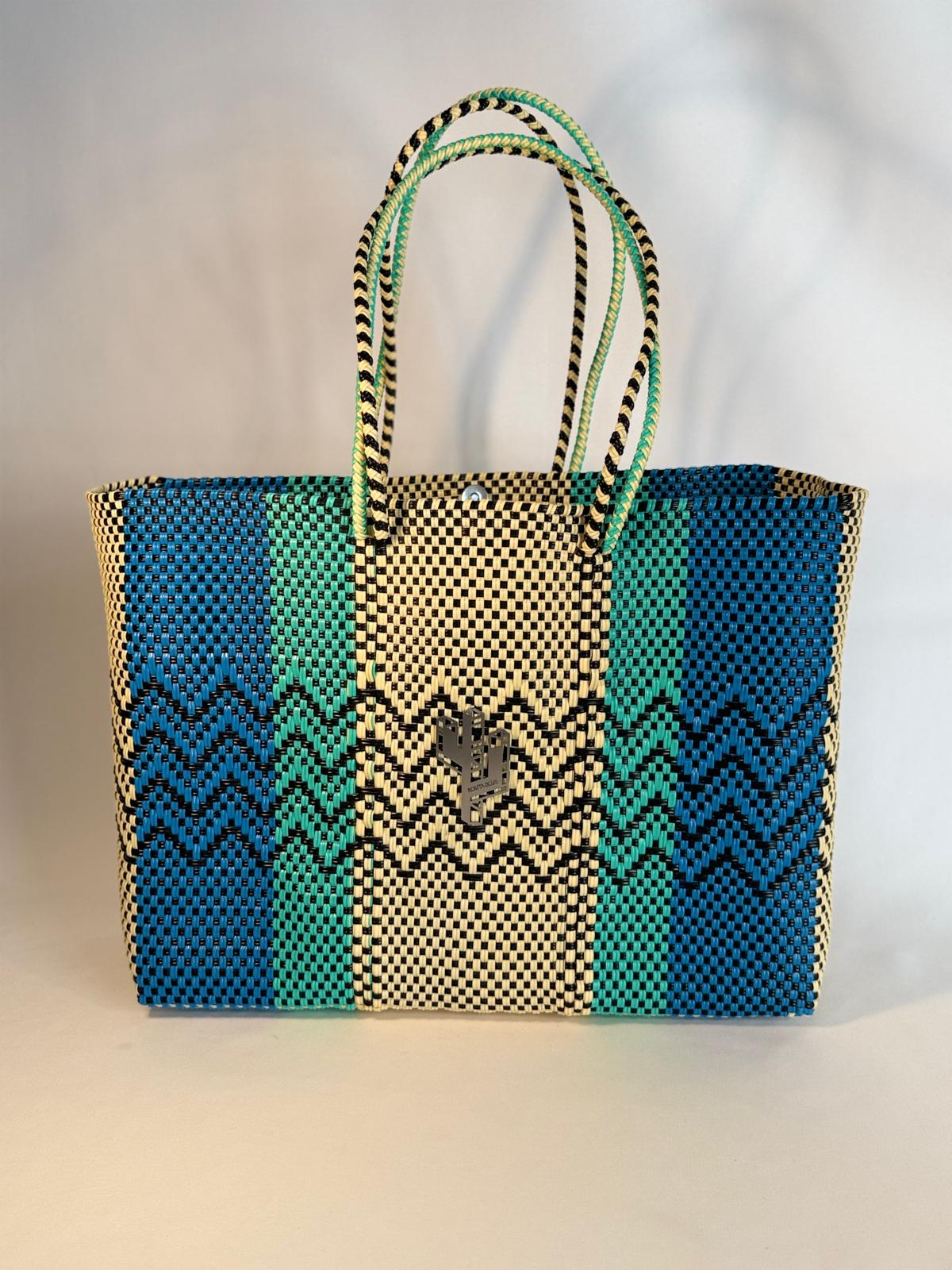 Cancun Beige-Turquoise-Blue Large Tote