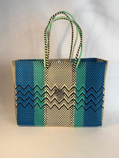 Cancun Beige-Turquoise-Blue Large Tote