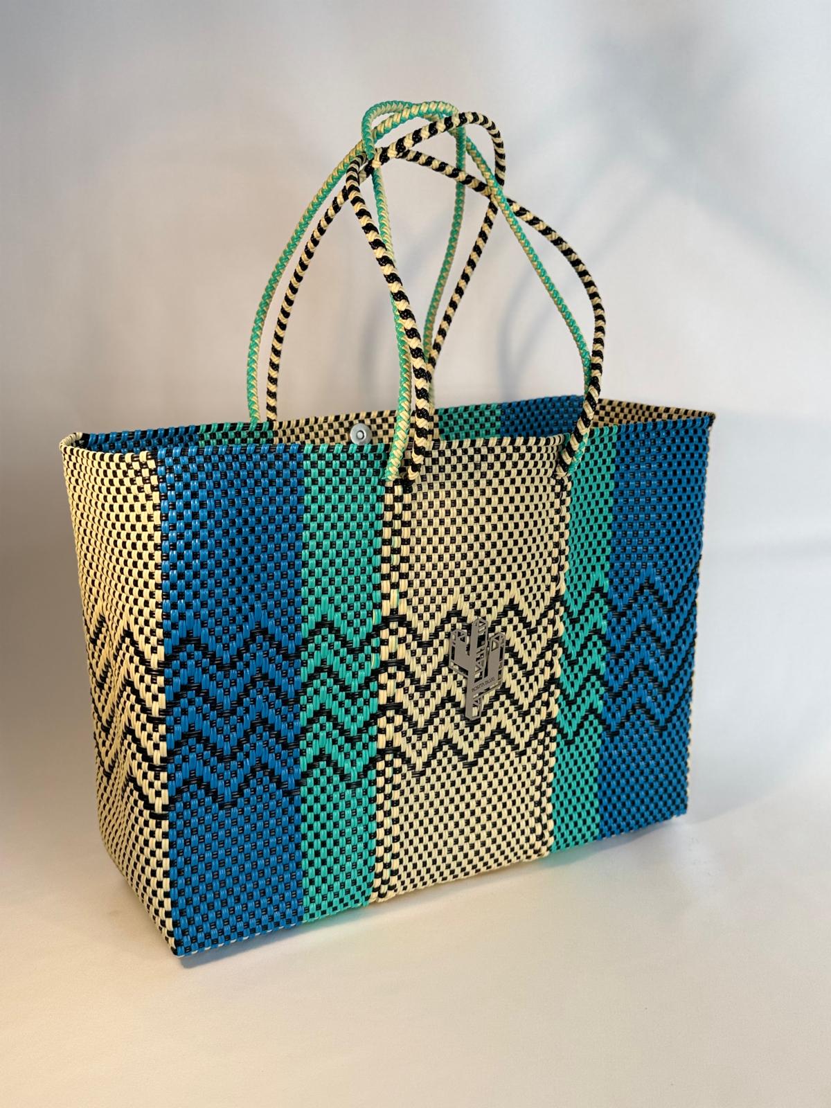 Cancun Beige-Turquoise-Blue Large Tote
