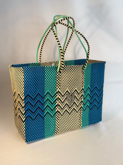 Cancun Beige-Turquoise-Blue Large Tote