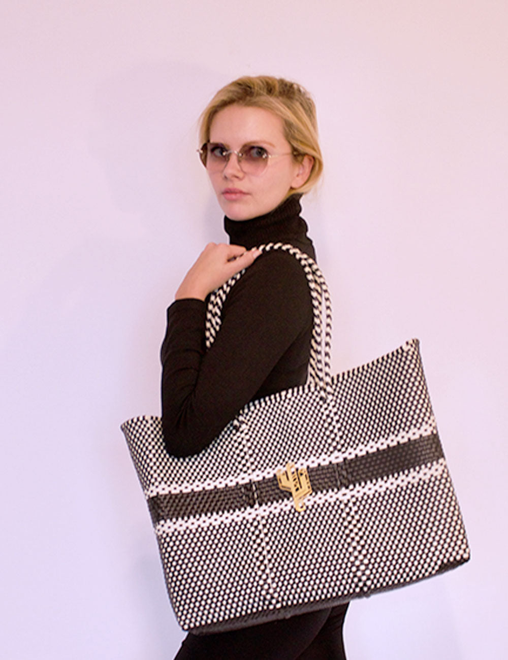 Puebla Beige-Black Large Tote