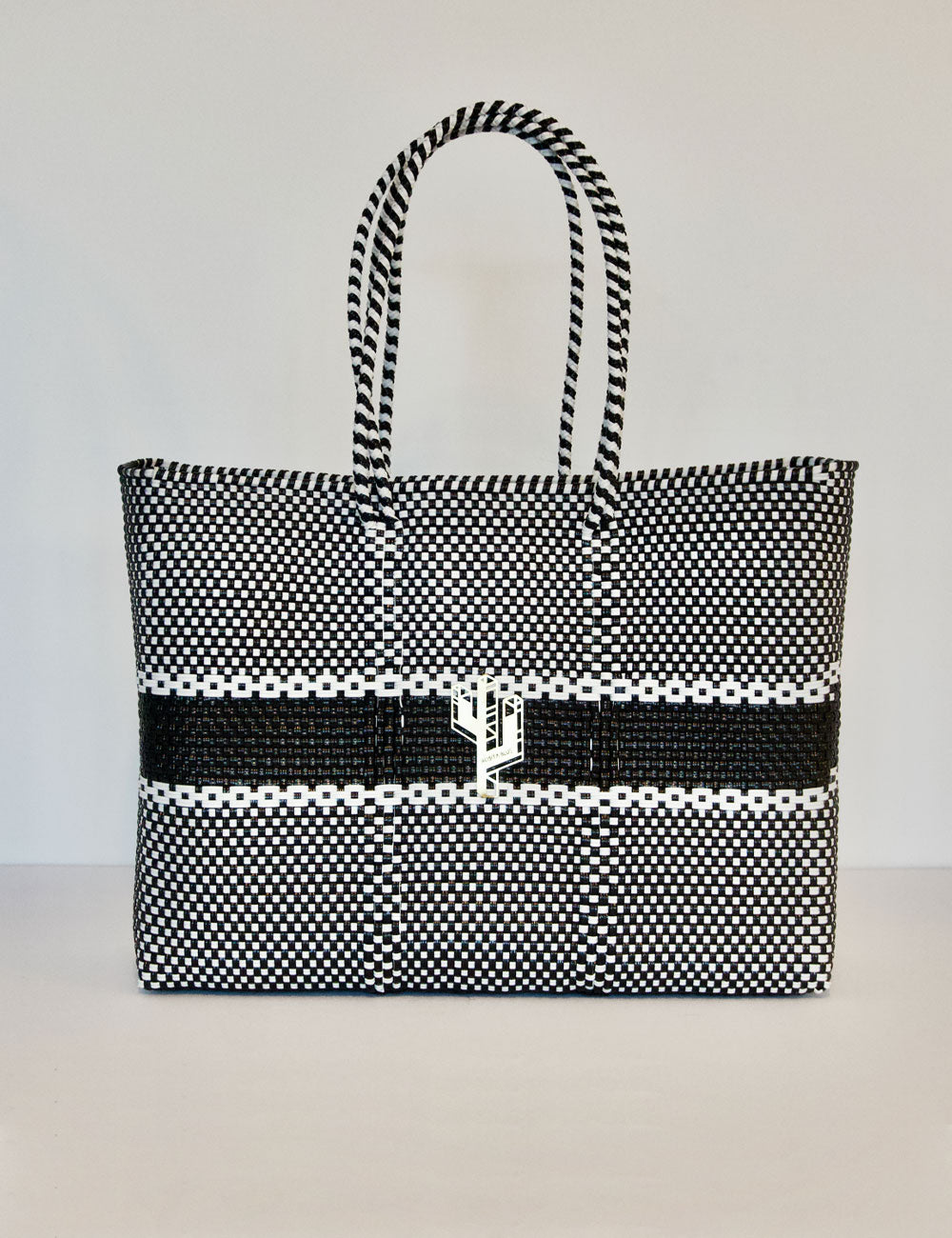 Puebla White-Black Large Tote