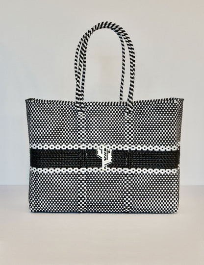 Puebla White-Black Large Tote