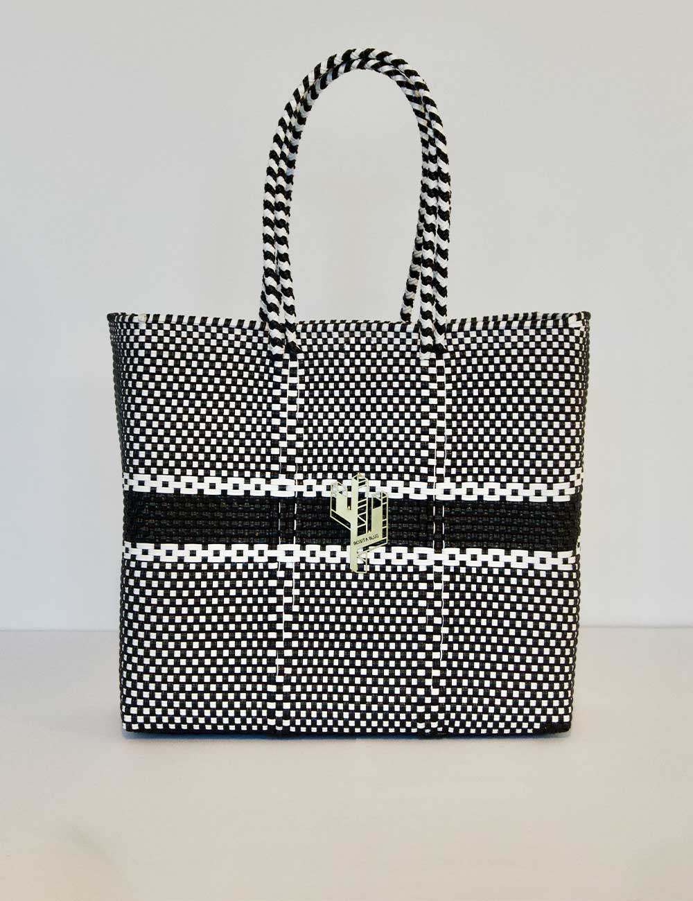 Puebla White-Black Medium Tote