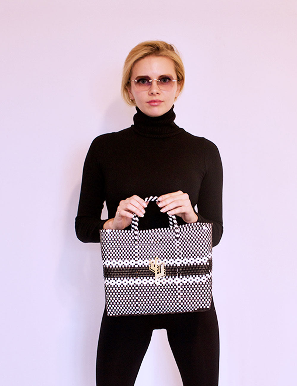 Puebla White-Black Small Tote