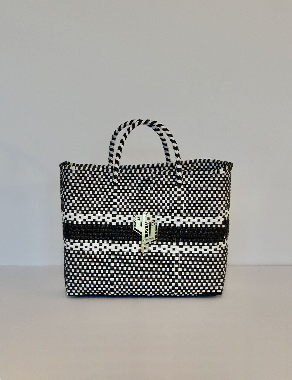 Puebla White-Black Small Tote