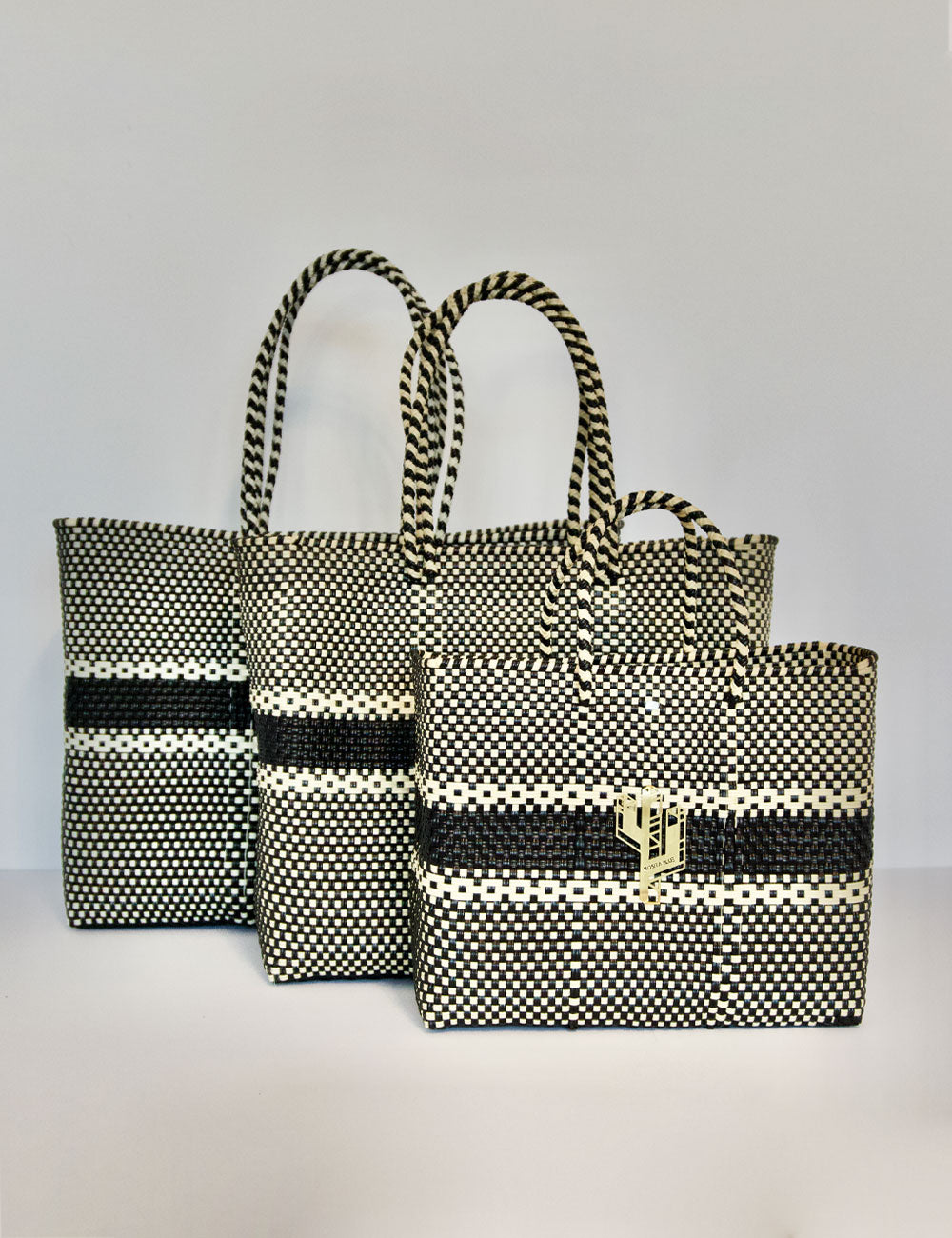 Rosita Blue - Puebla Beige-Black Tote Sizes