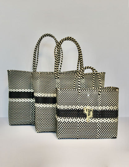 Rosita Blue - Puebla Beige-Black Tote Sizes