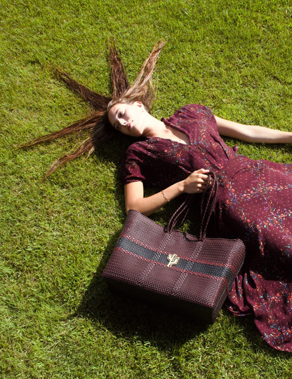 Rosita Blue - Puebla Burgundy-Black Large Tote