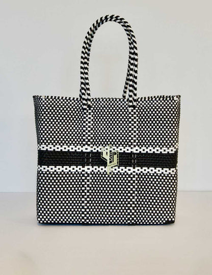 Rosita Blue - Puebla White-Black Medium Tote